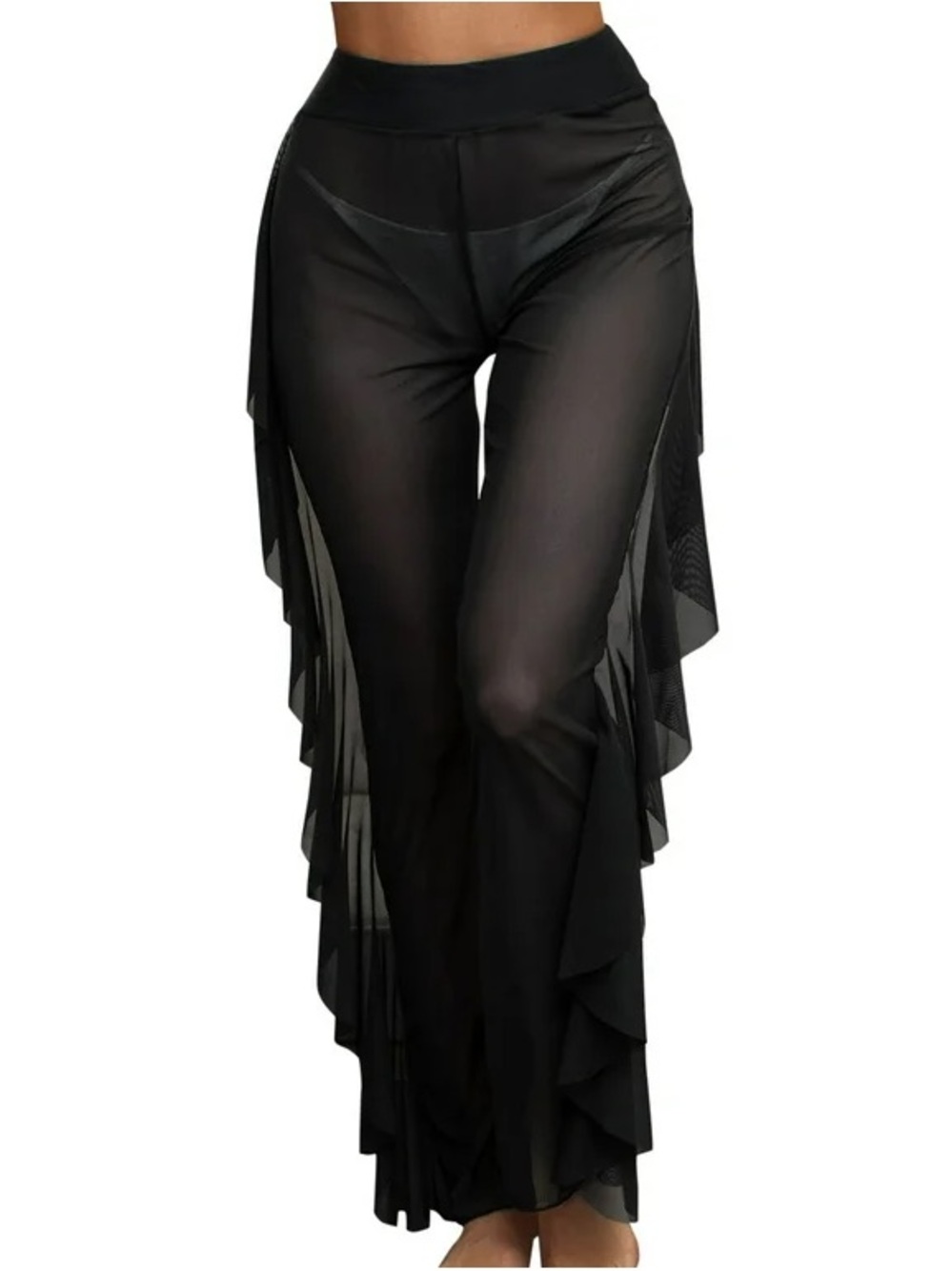 Sheer Black Ruffle Swim Cover Up Pants